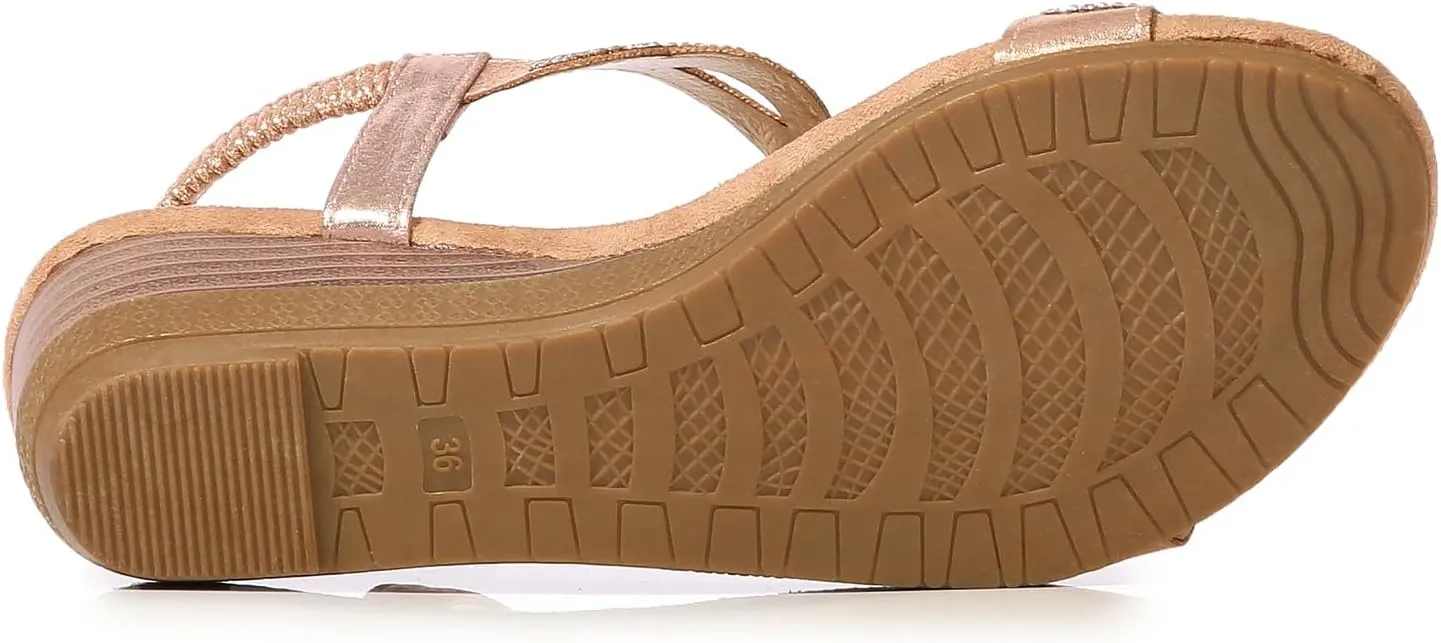 Women's Wedge Sandals Summer Comfortable Casual Bohemian Rhinestone Platform Outdoor Beach Shoes