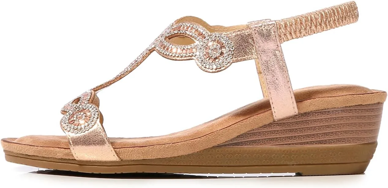 Women's Wedge Sandals Summer Comfortable Casual Bohemian Rhinestone Platform Outdoor Beach Shoes