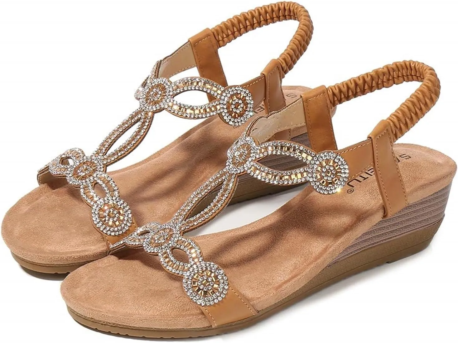 Women's Wedge Sandals Summer Comfortable Casual Bohemian Rhinestone Platform Outdoor Beach Shoes