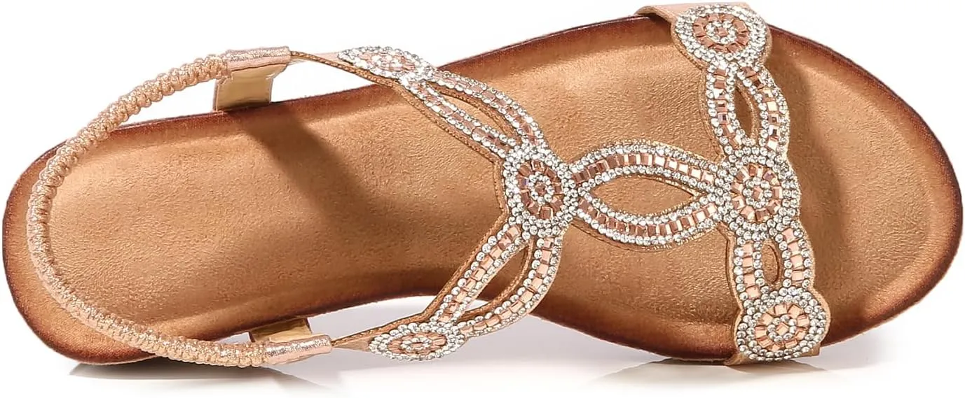 Women's Wedge Sandals Summer Comfortable Casual Bohemian Rhinestone Platform Outdoor Beach Shoes