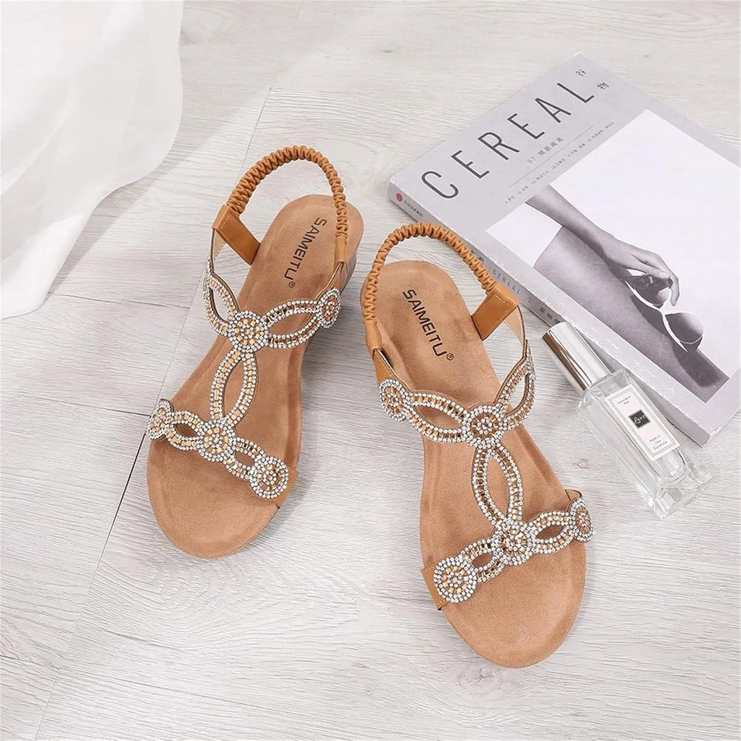 Women's Wedge Sandals Summer Comfortable Casual Bohemian Rhinestone Platform Outdoor Beach Shoes