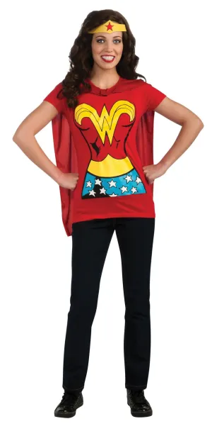 Women’s Wonder Woman™ Shirt Costume with Cape - Extra Large