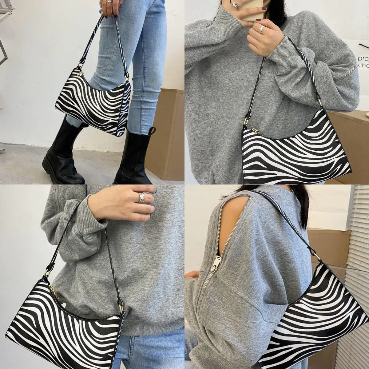 Women's Zebra Print Tote Shoulder Bag Leather Top Handle Purse Travel Handbag Clutch Wallet