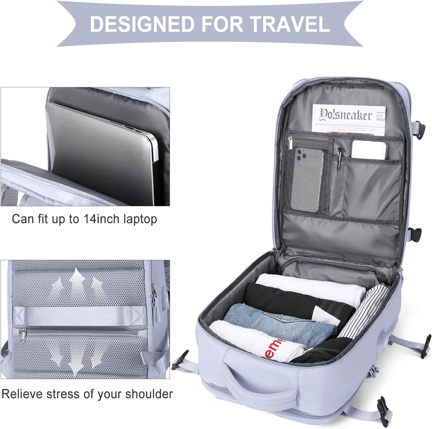 WONHOX Large Travel Backpack Carry on Flight Approved Laptop Work Business Backpack for Women Men Mochila de Viaje