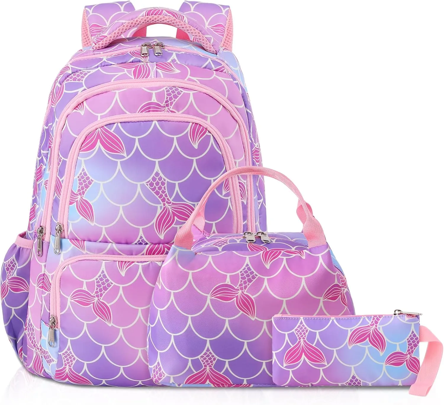 Woosir Girls Backpack Mermaid School Backpack with Lunch Box SchoolBags for Kids Kindergarten Elementary Preschool Bookbag Kids Backpacks Back to School Gifts Mochilas Escolares para Niñas