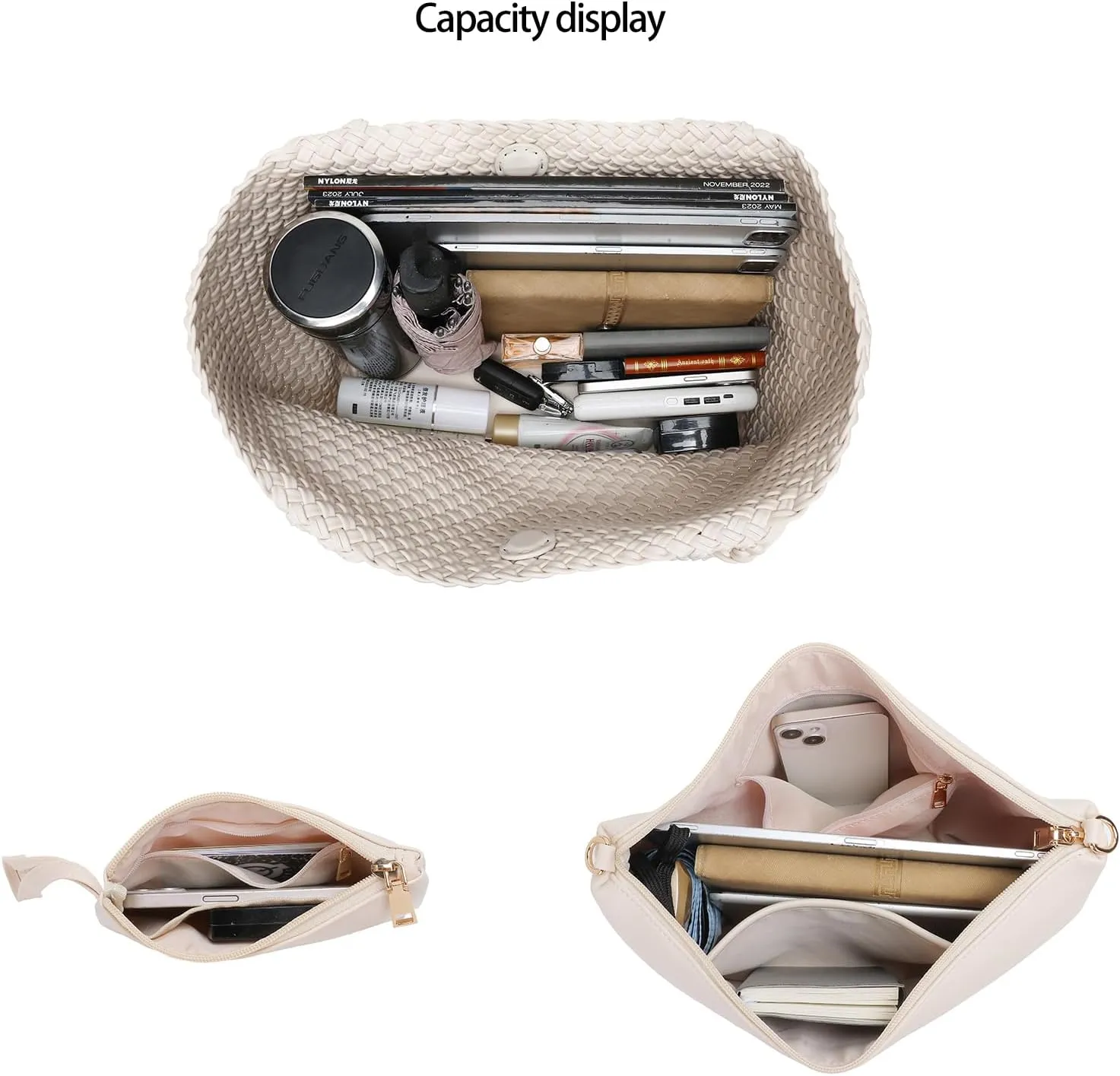 Woven Tote Bag for Women Large Fashion Summer Beach Tote Bagsand Purses Braided Bags Three piece women's bag set