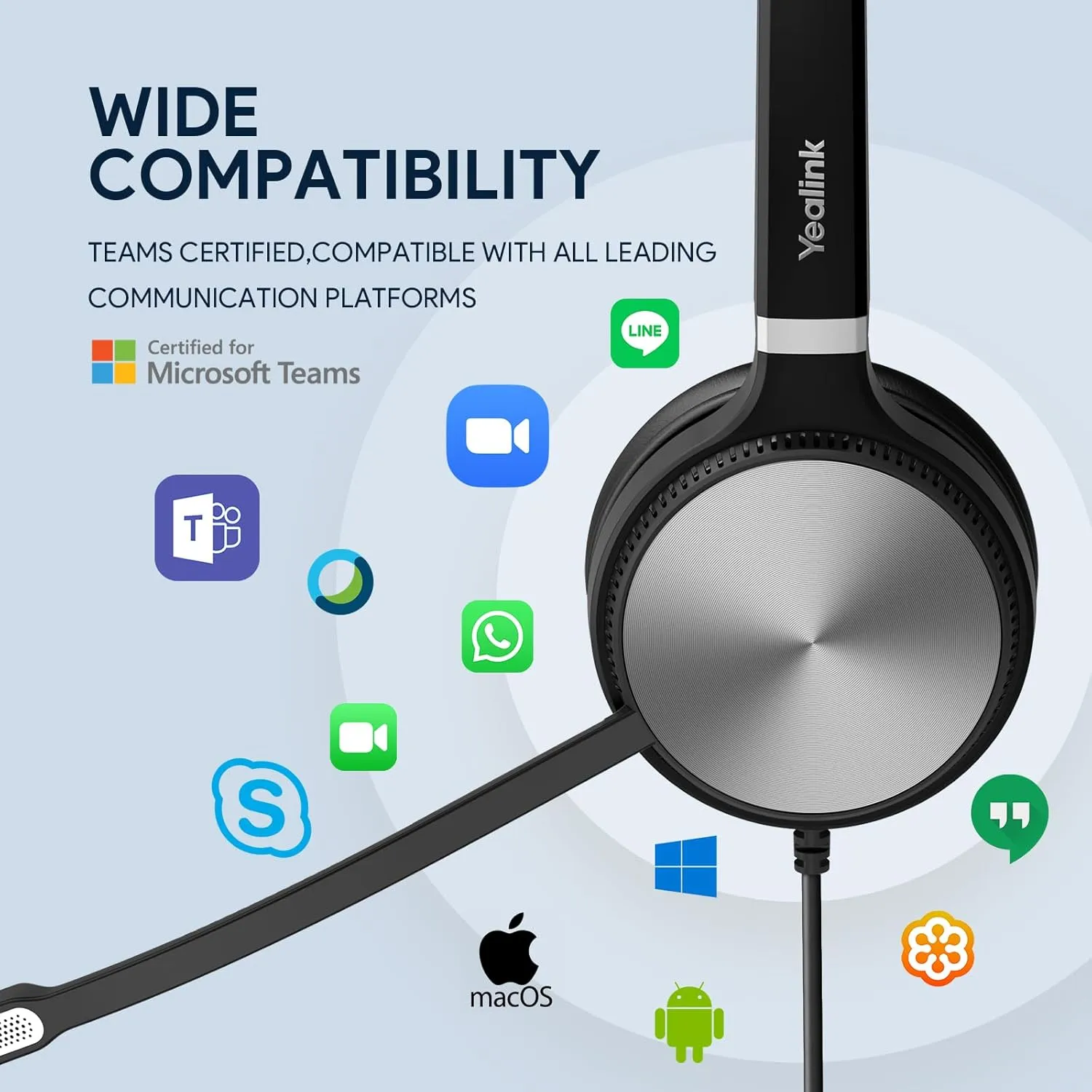 Yealink UH36 Professional USB Headset, Wired Headphones for Computer PC Laptop Work Headset with Noise Canceling Mic for Call and Music（for Teams Certified, Stereo,3.5mm Jack/USB Connection）