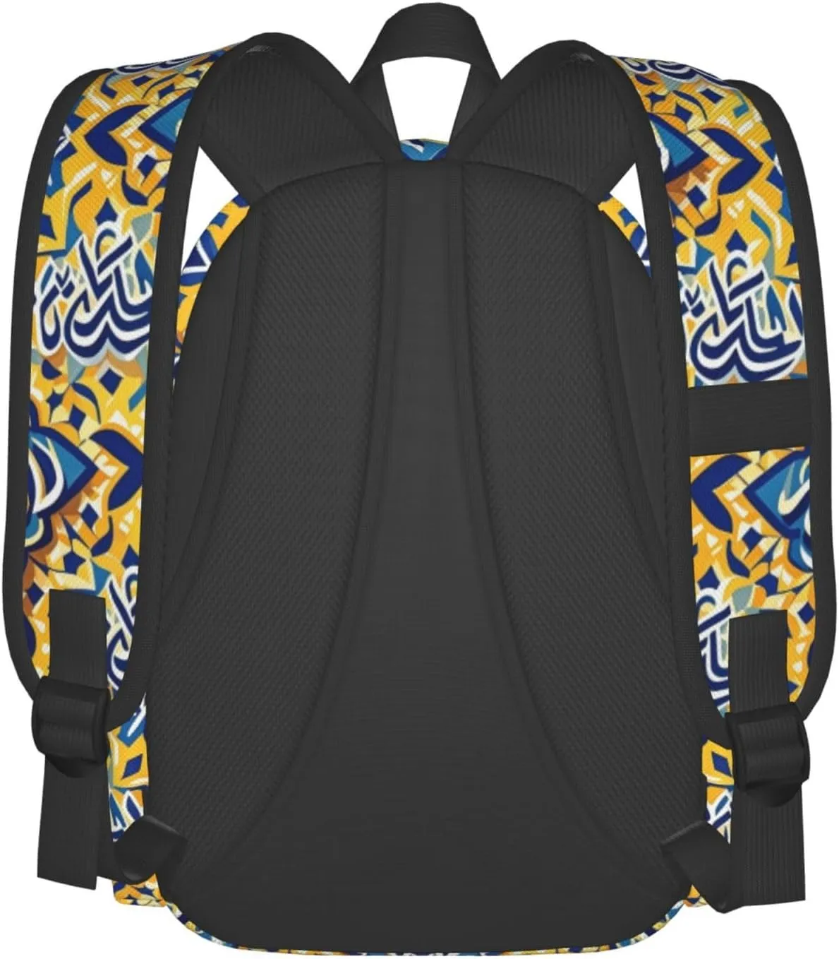 Yellow Blue Moroccan Arabic Script Adult Backpacks 15 Inch Laptop Backpack Travel Bag for Men Women Gifts