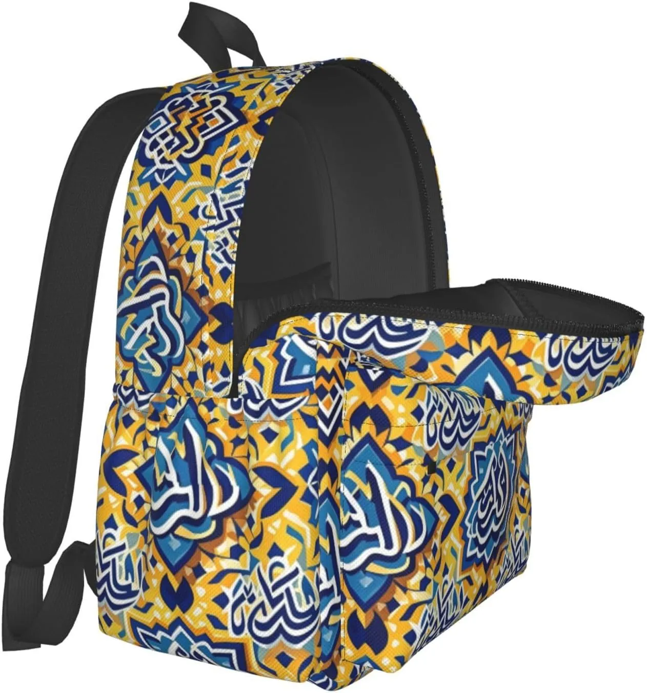 Yellow Blue Moroccan Arabic Script Adult Backpacks 15 Inch Laptop Backpack Travel Bag for Men Women Gifts