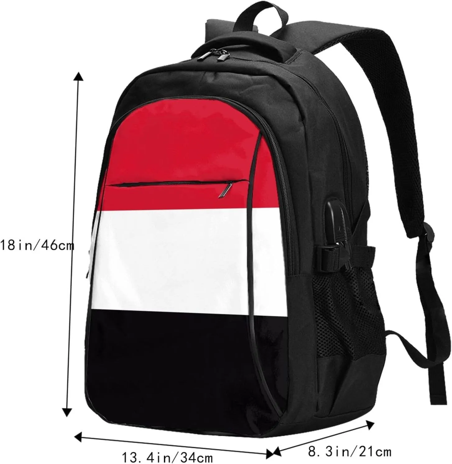 Yemen Yemeni Yemenian Flag Business Laptop Backpack Travel Backpacks Outdoor Rucksack Large Bag Daypack with USB Charging Port Multi-Pocket for Hiking Camping