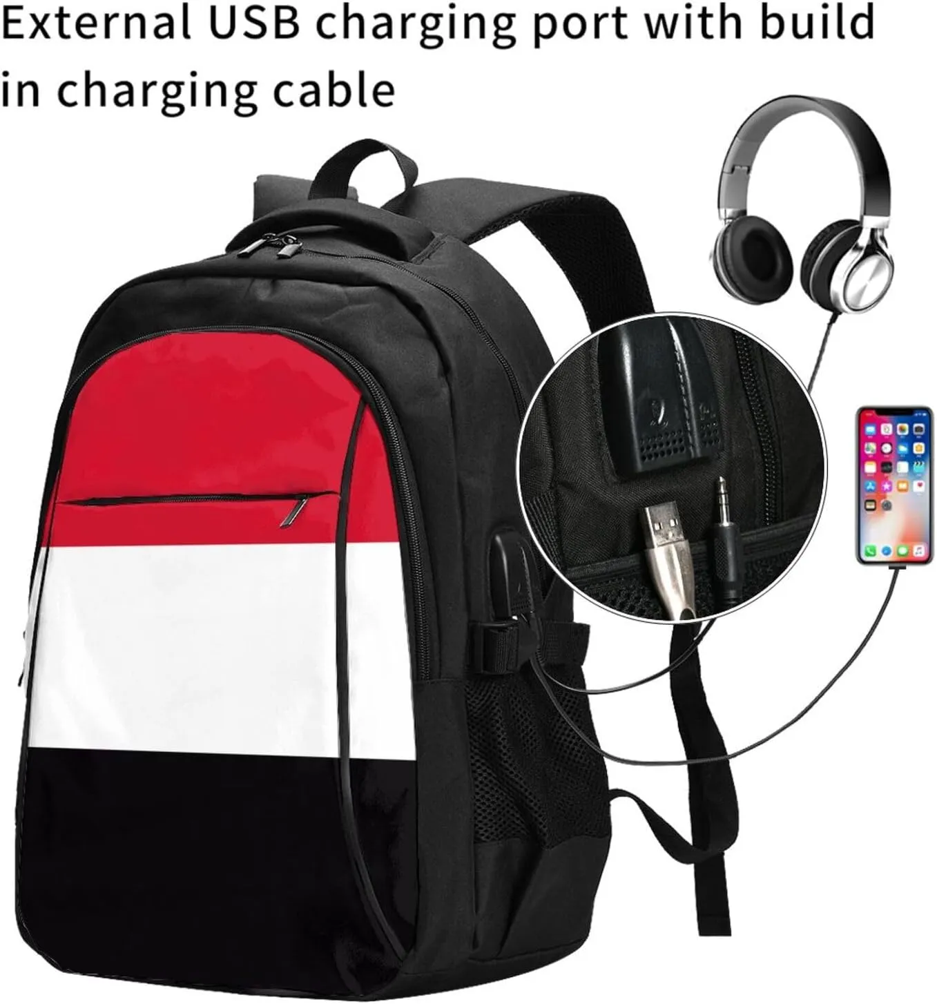 Yemen Yemeni Yemenian Flag Business Laptop Backpack Travel Backpacks Outdoor Rucksack Large Bag Daypack with USB Charging Port Multi-Pocket for Hiking Camping