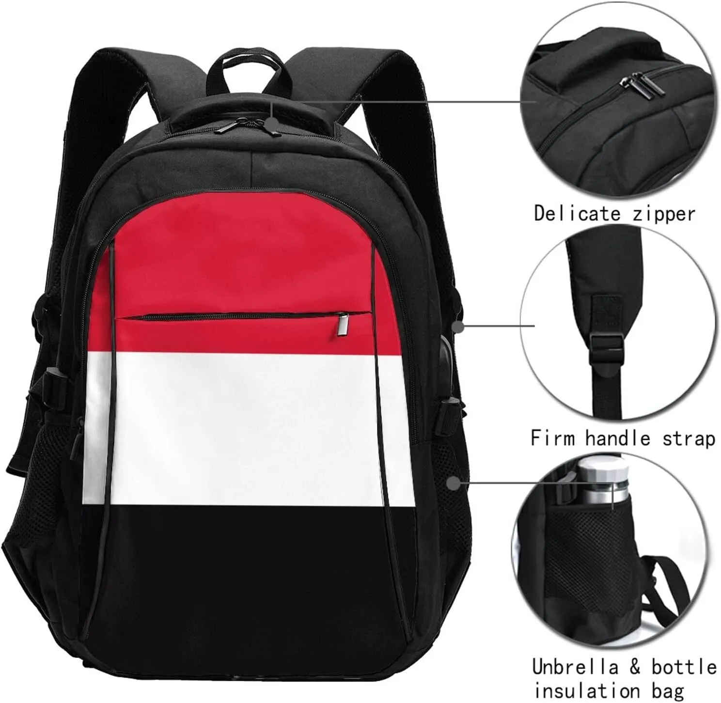 Yemen Yemeni Yemenian Flag Business Laptop Backpack Travel Backpacks Outdoor Rucksack Large Bag Daypack with USB Charging Port Multi-Pocket for Hiking Camping