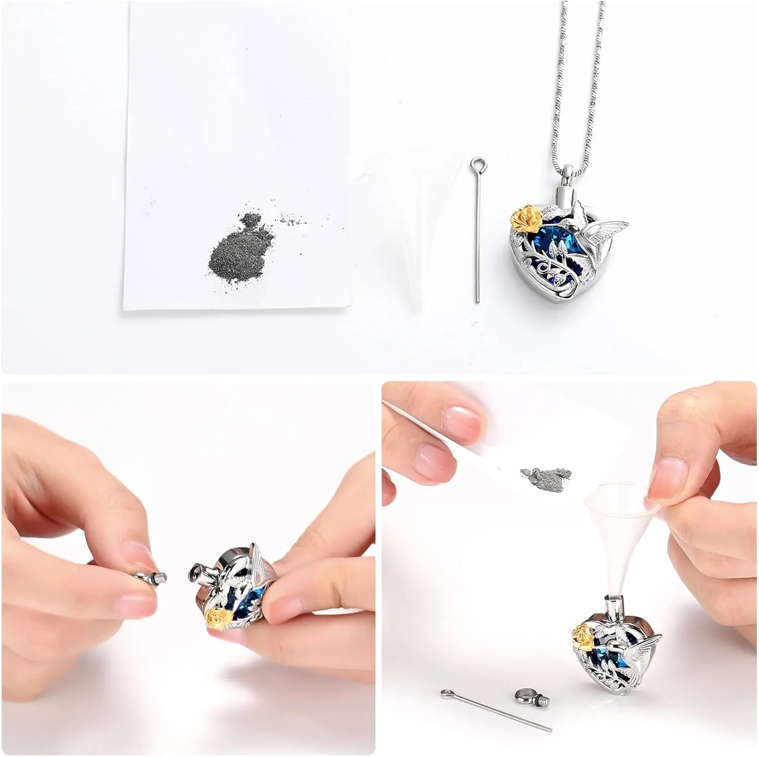 Yinplsmemory Hummingbird Cremation Jewelry Crystal Heart Urn Ashes Necklace for Women Men Memorial Keepsake Necklace of Loved One