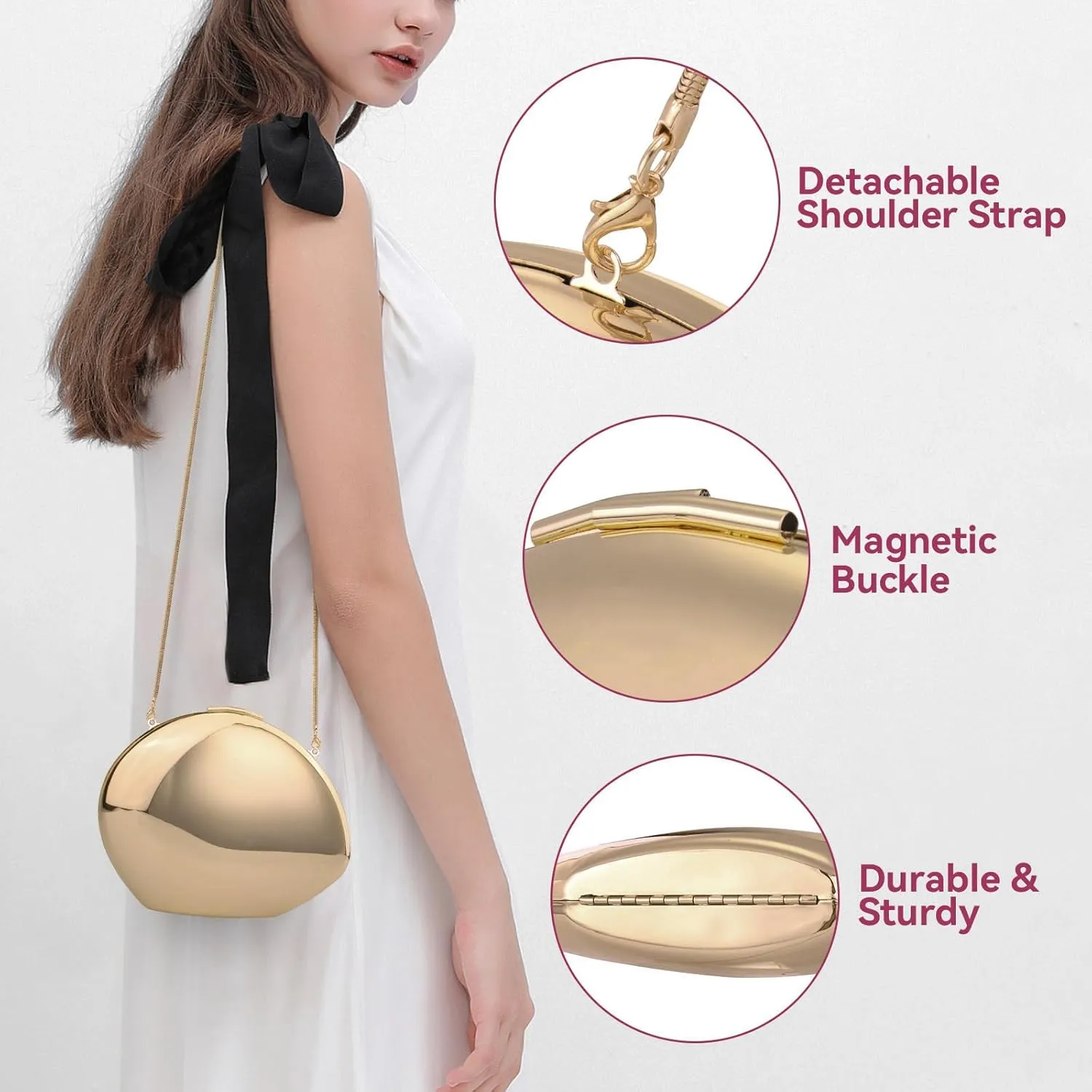 YYW Evening Clutch Purse for Women Metal Reflective Shoulder Bag Unique Handbag for Wedding Party Prom