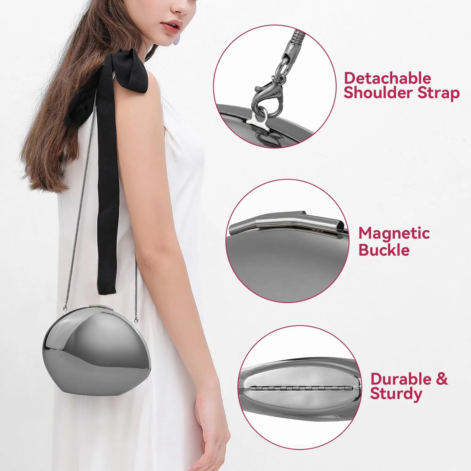 YYW Evening Clutch Purse for Women Metal Reflective Shoulder Bag Unique Handbag for Wedding Party Prom