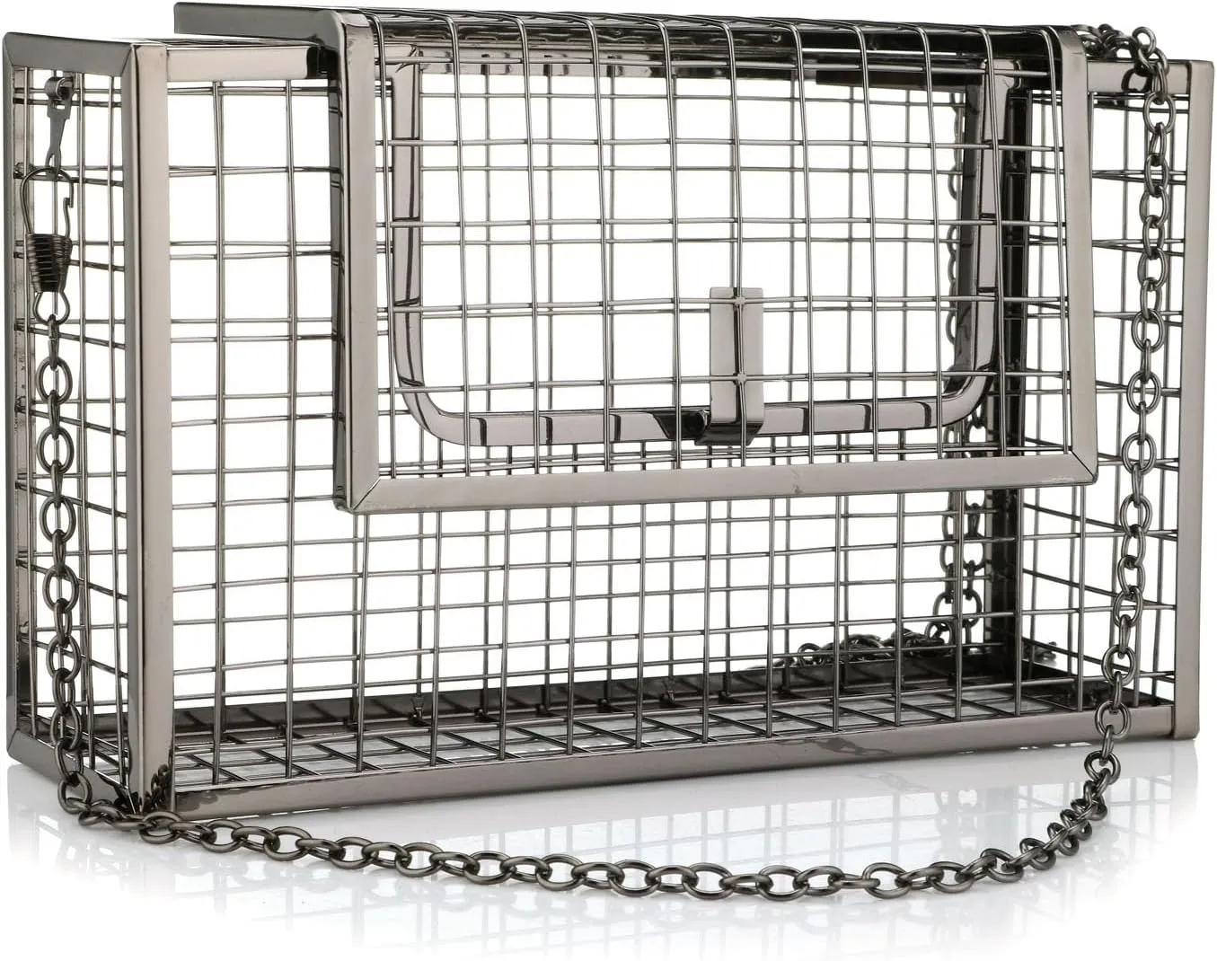 YYW Women Chain Crossbody Bags Iron Cage Metal Hollow Out Cage Evening Clutch