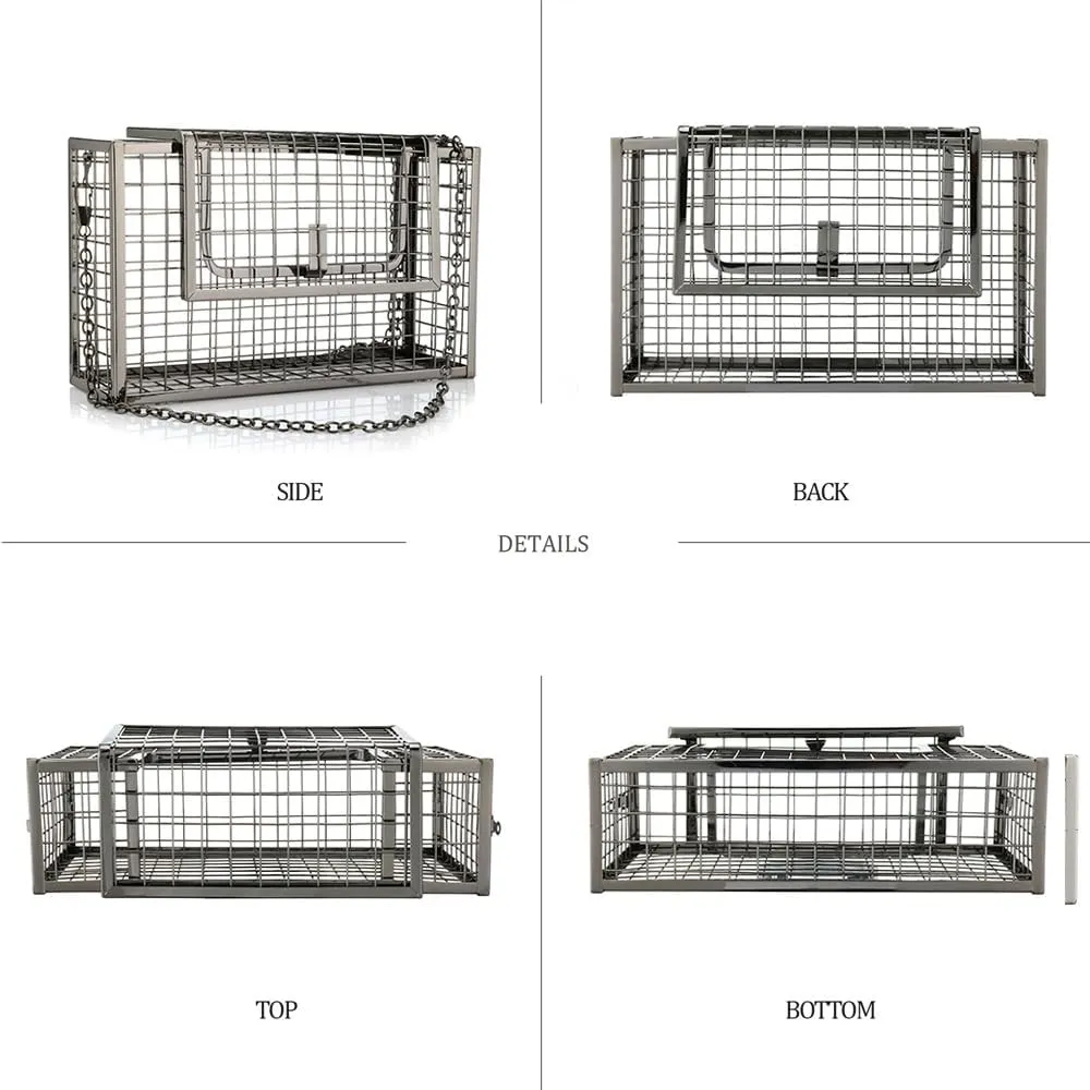 YYW Women Chain Crossbody Bags Iron Cage Metal Hollow Out Cage Evening Clutch