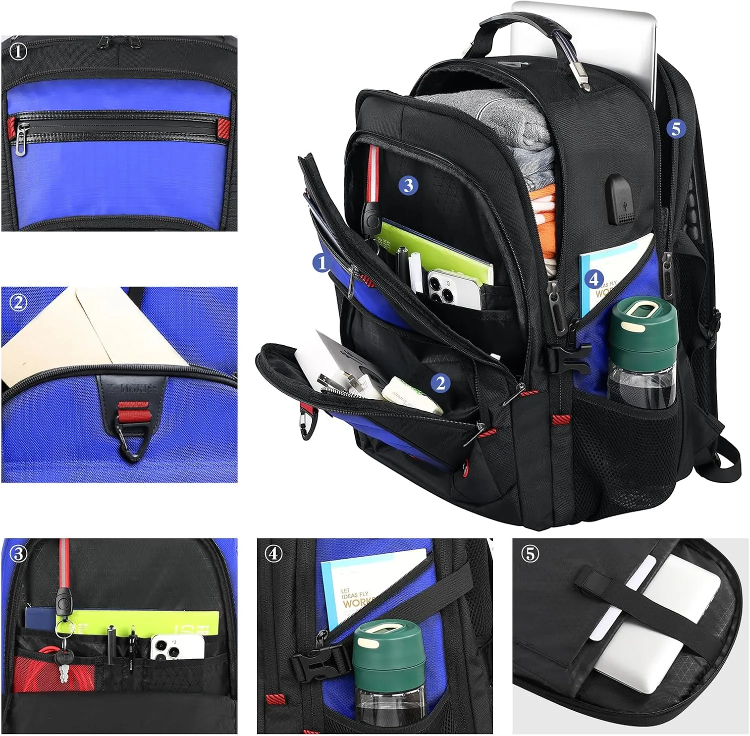 Z-MGKISS Gaming Laptop Travel Backpack Fits 18.4"-19" Laptops, Extra Large TSA Carry On Bag, College Business Work Mens Backpack, Blue