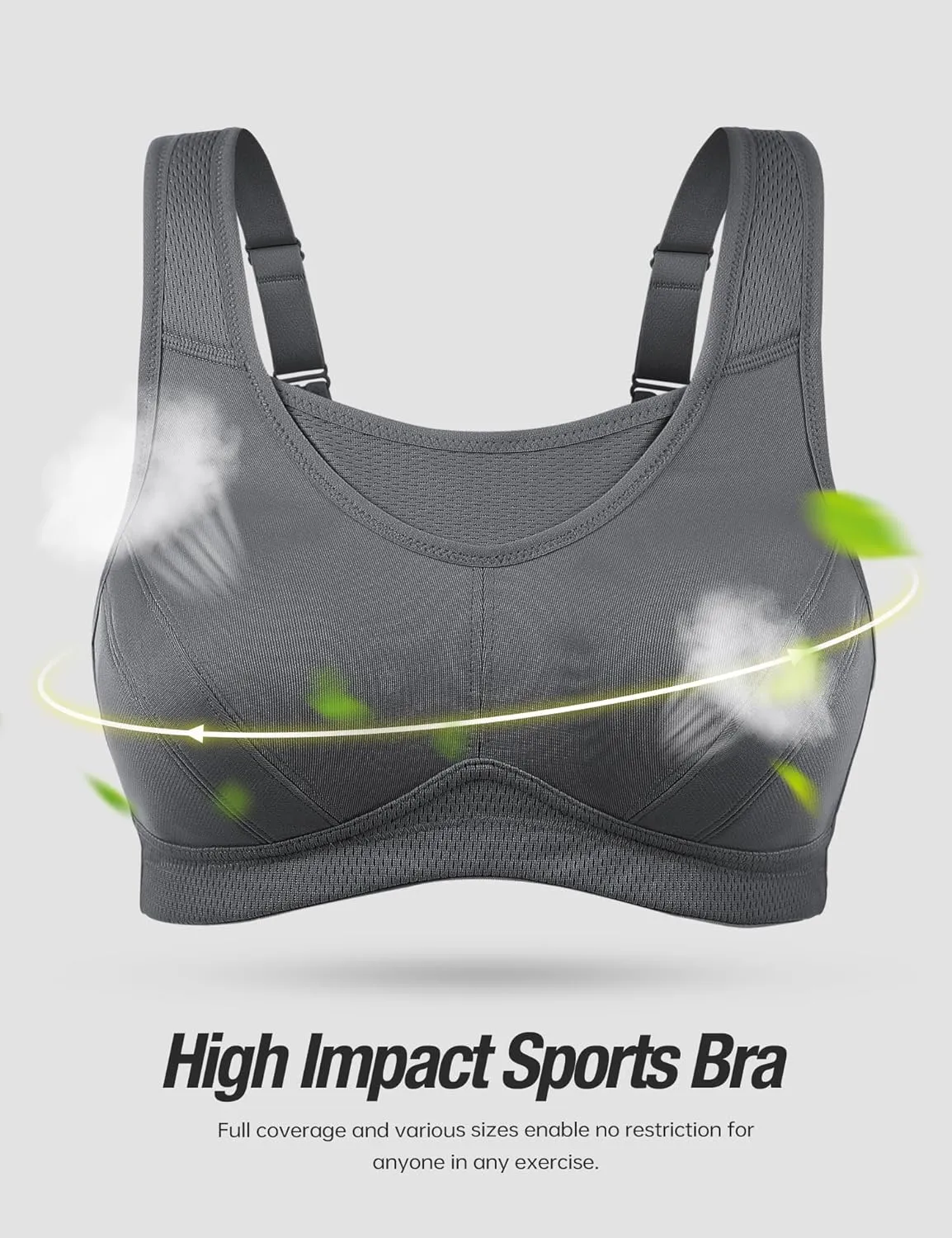ZeroBound Women's Sports Bra High Impact Large Bust Full Coverage Workout Bras Adjustable Wirefree NO Padded Bra