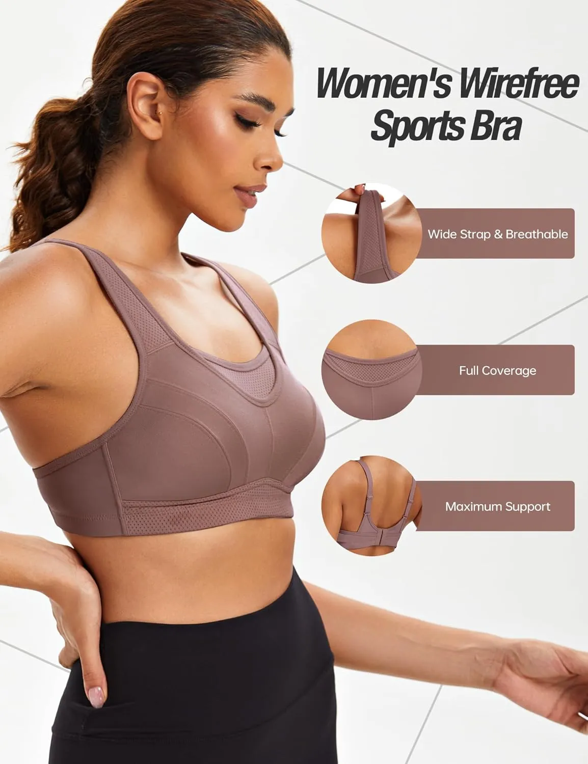 ZeroBound Women's Sports Bra High Impact Large Bust Full Coverage Workout Bras Adjustable Wirefree NO Padded Bra