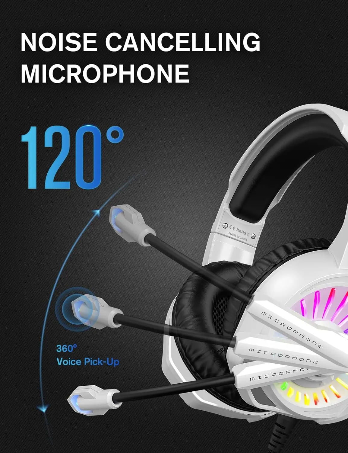 ZIUMIER Z20 White Gaming Headset for PC PS4 PS5 Xbox One Xbox Series S/X, Wired Over-Ear Headphone with Noise Canceling Microphone, RGB LED Light, Bass Surround Sound