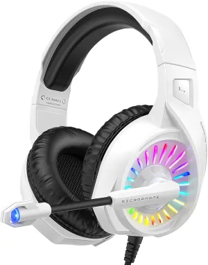 ZIUMIER Z20 White Gaming Headset for PC PS4 PS5 Xbox One Xbox Series S/X, Wired Over-Ear Headphone with Noise Canceling Microphone, RGB LED Light, Bass Surround Sound