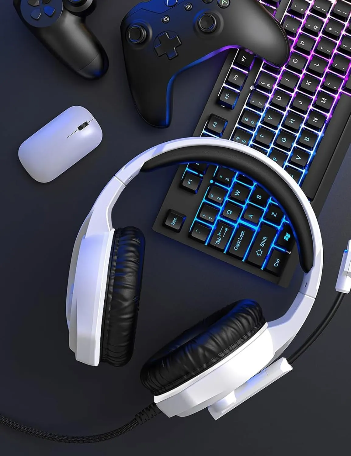 ZIUMIER Z20 White Gaming Headset for PC PS4 PS5 Xbox One Xbox Series S/X, Wired Over-Ear Headphone with Noise Canceling Microphone, RGB LED Light, Bass Surround Sound
