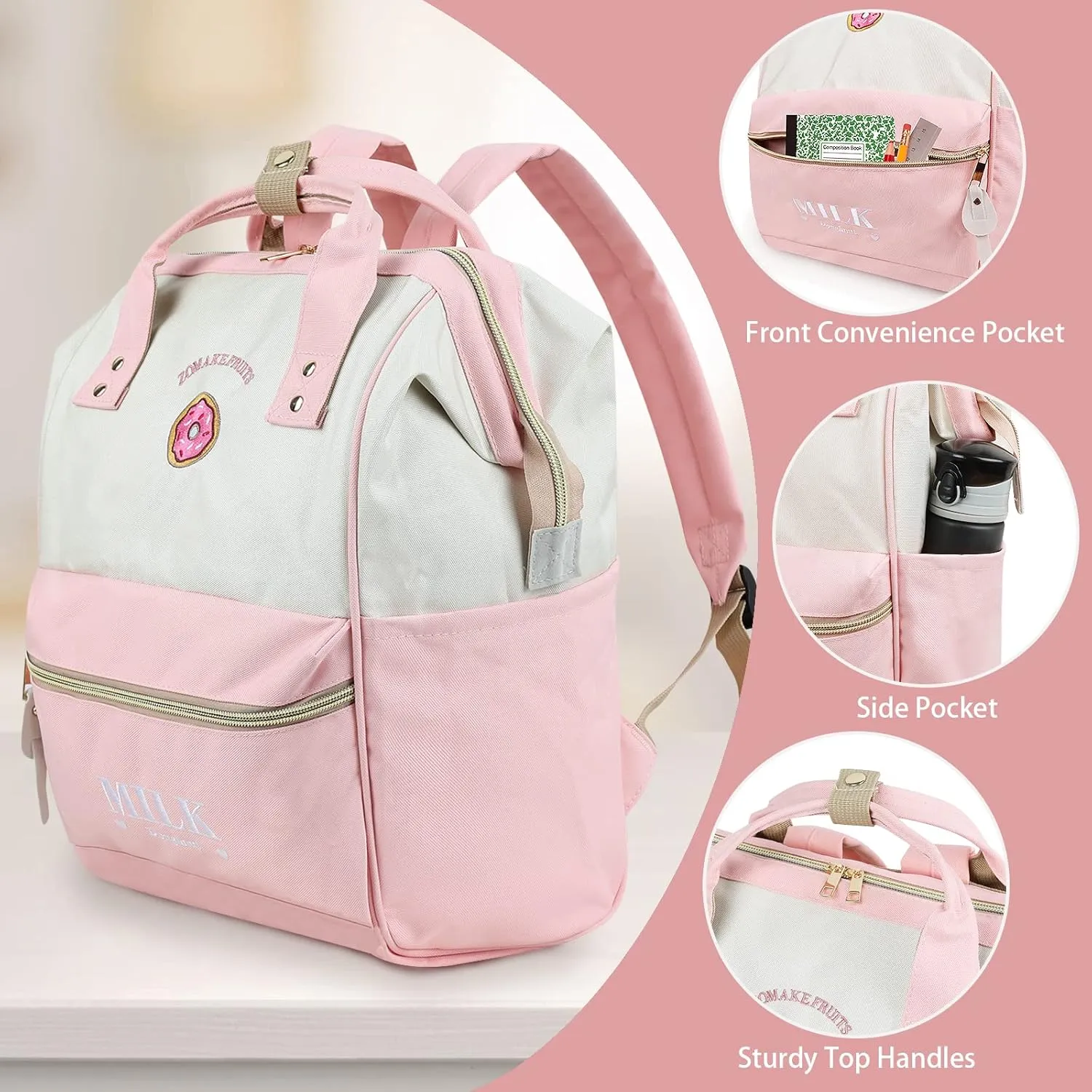 ZOMAKE 15.6 Inch Travel Laptop Backpack for Women Men, Anti Theft Water Resistant Bag Daypack Computer Bag Business Work Cute Backpacks(Donut)