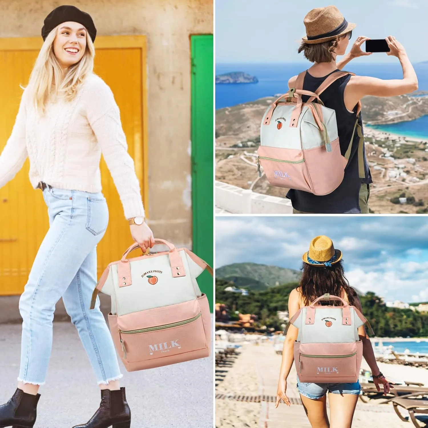 ZOMAKE 15.6 Inch Travel Laptop Backpack for Women Men - Anti Theft Water Resistant Bag Daypack - Computer Bag Business Work Cute Backpacks(Peach)