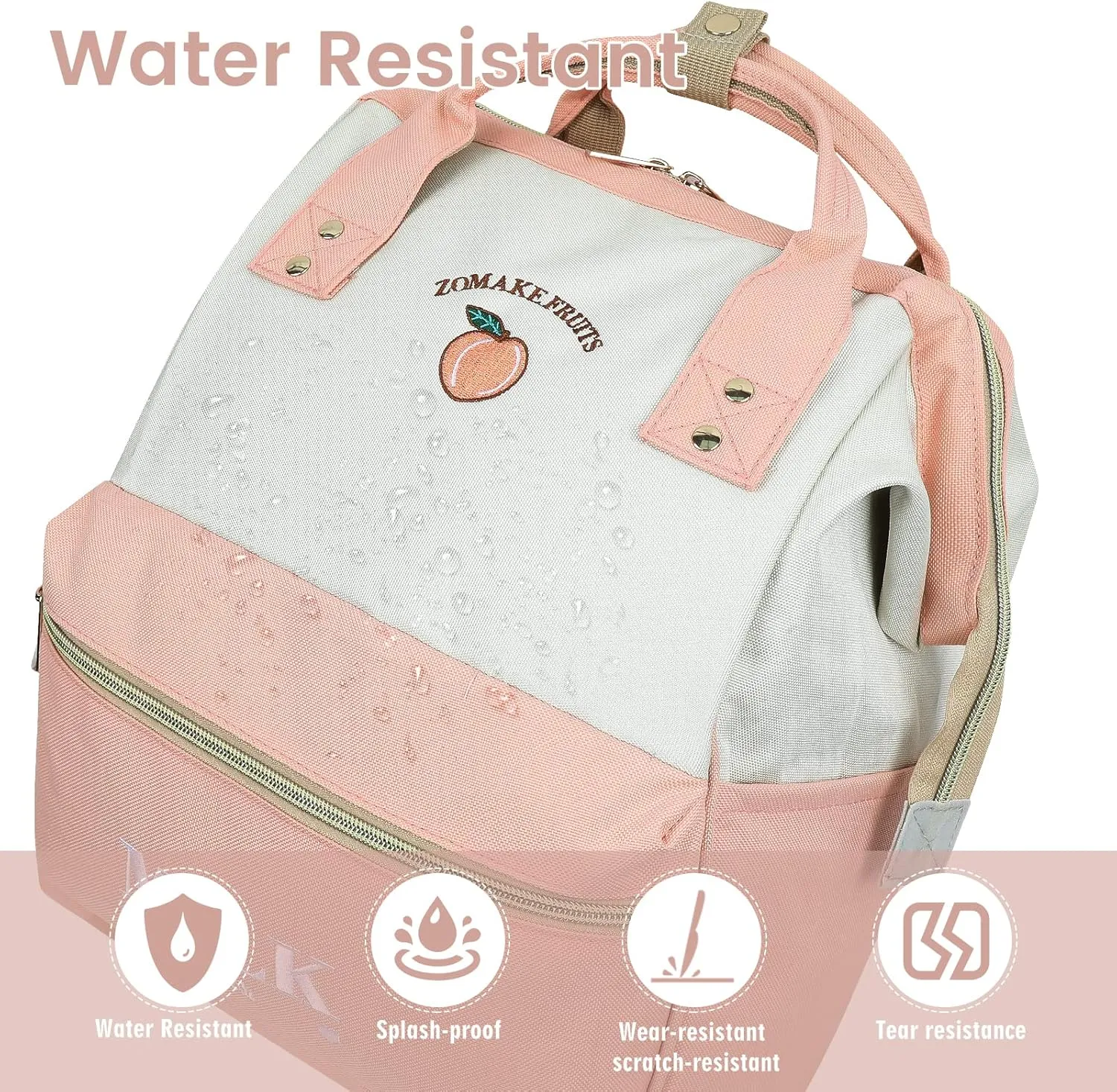 ZOMAKE 15.6 Inch Travel Laptop Backpack for Women Men - Anti Theft Water Resistant Bag Daypack - Computer Bag Business Work Cute Backpacks(Peach)