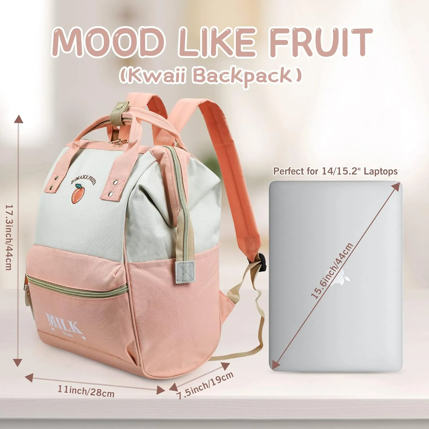 ZOMAKE 15.6 Inch Travel Laptop Backpack for Women Men - Anti Theft Water Resistant Bag Daypack - Computer Bag Business Work Cute Backpacks(Peach)