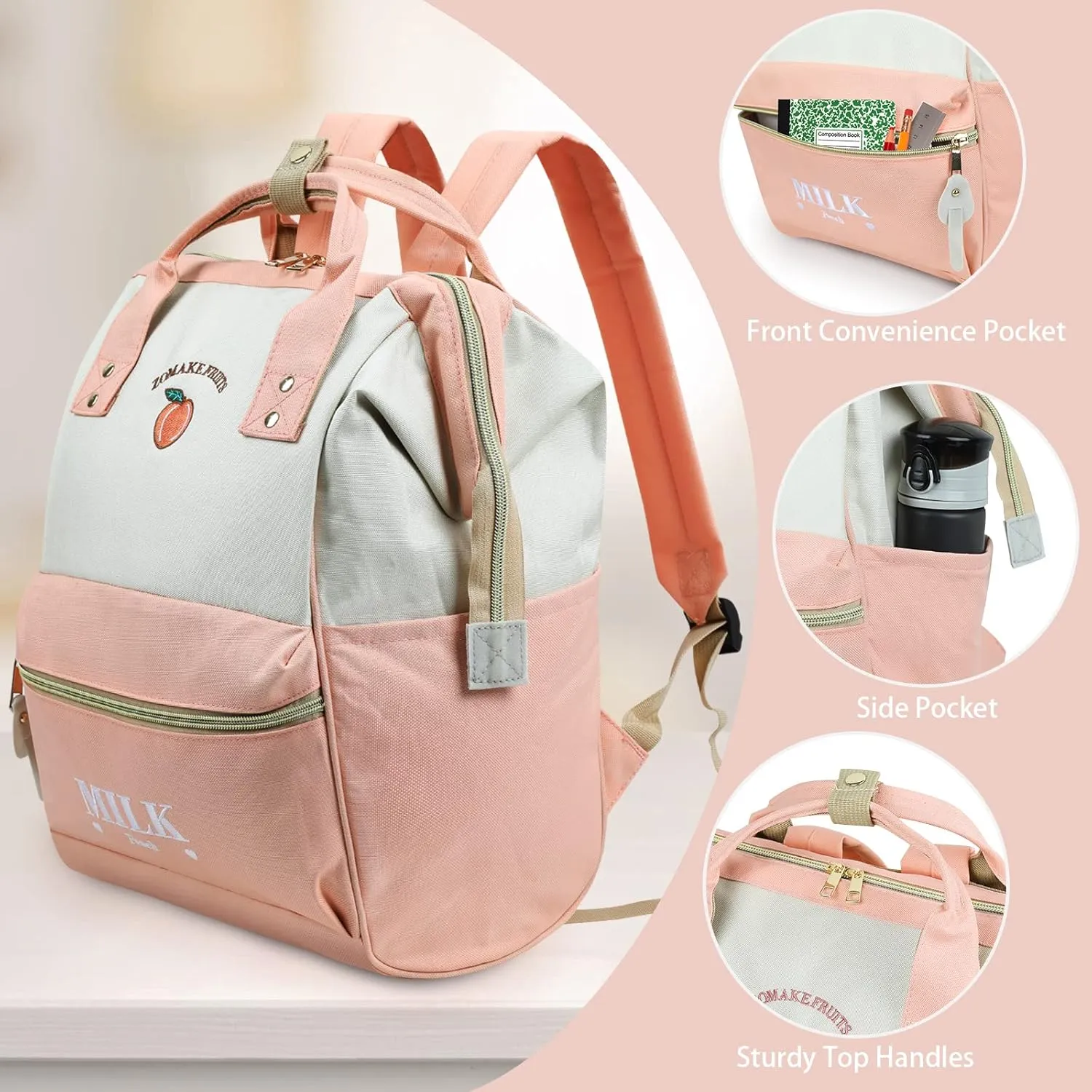ZOMAKE 15.6 Inch Travel Laptop Backpack for Women Men - Anti Theft Water Resistant Bag Daypack - Computer Bag Business Work Cute Backpacks(Peach)