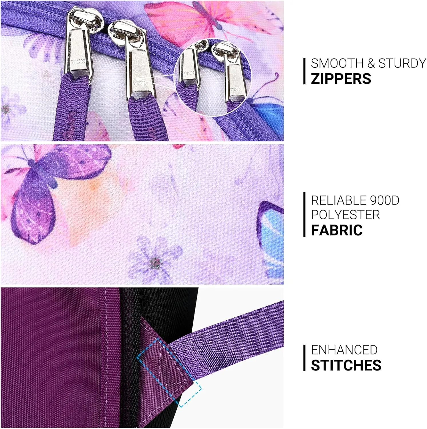 ZORFIN Backpack for School, Travel: Bookbag for Girls Boys - Kids Backpack with Multi Compartments - Butterfly Purple