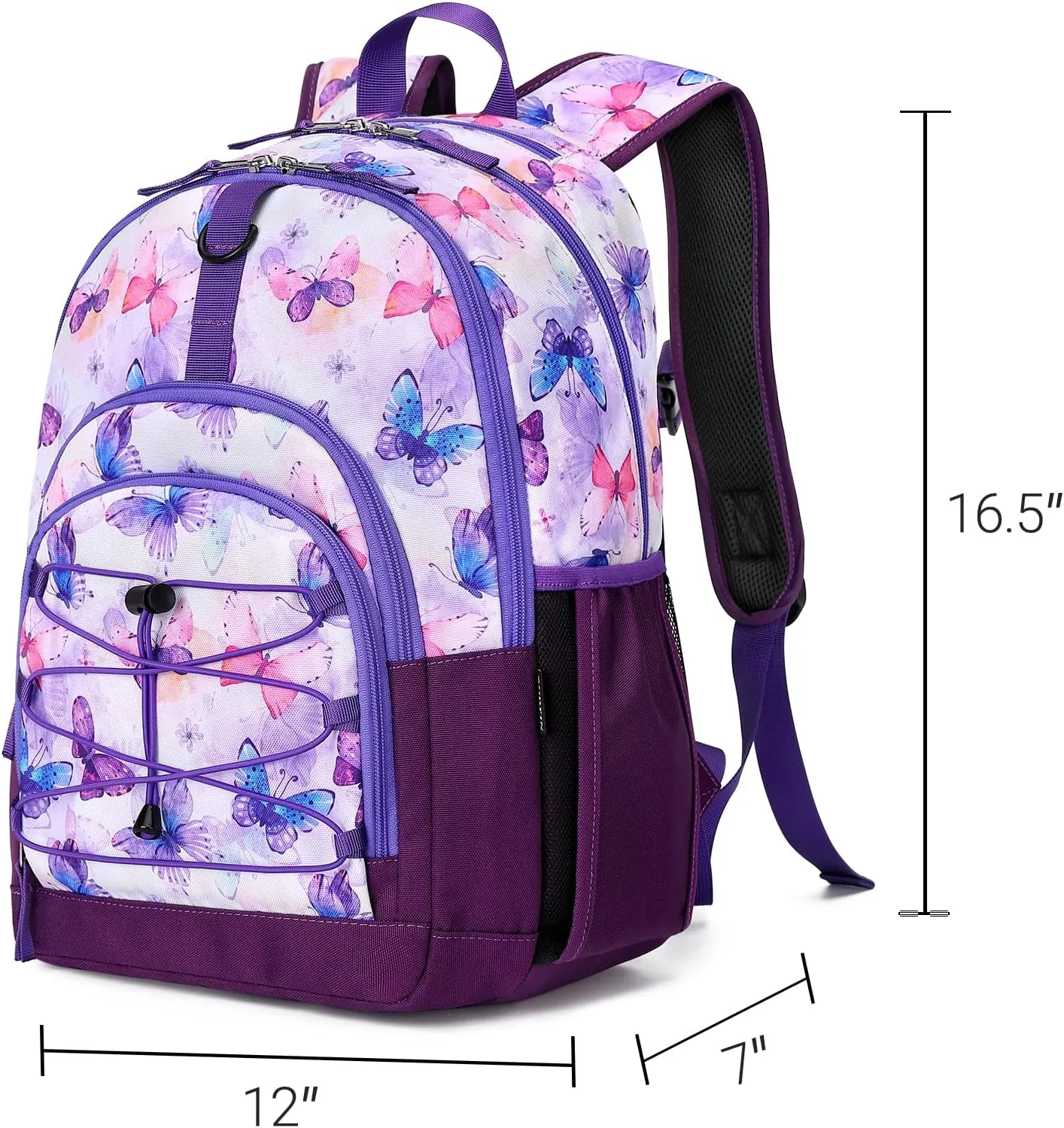 ZORFIN Backpack for School, Travel: Bookbag for Girls Boys - Kids Backpack with Multi Compartments - Butterfly Purple