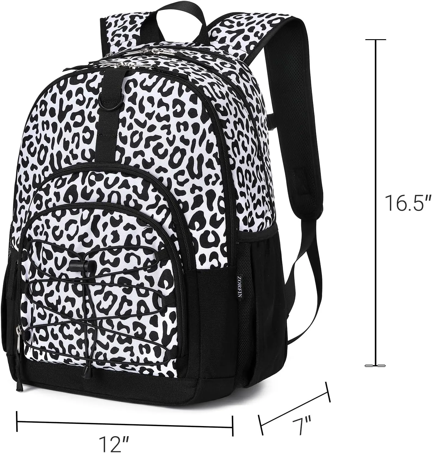 ZORFIN Backpack for School, Travel: Bookbag for Girls Boys - Kids Backpack with Multi Compartments - Snow Leopard