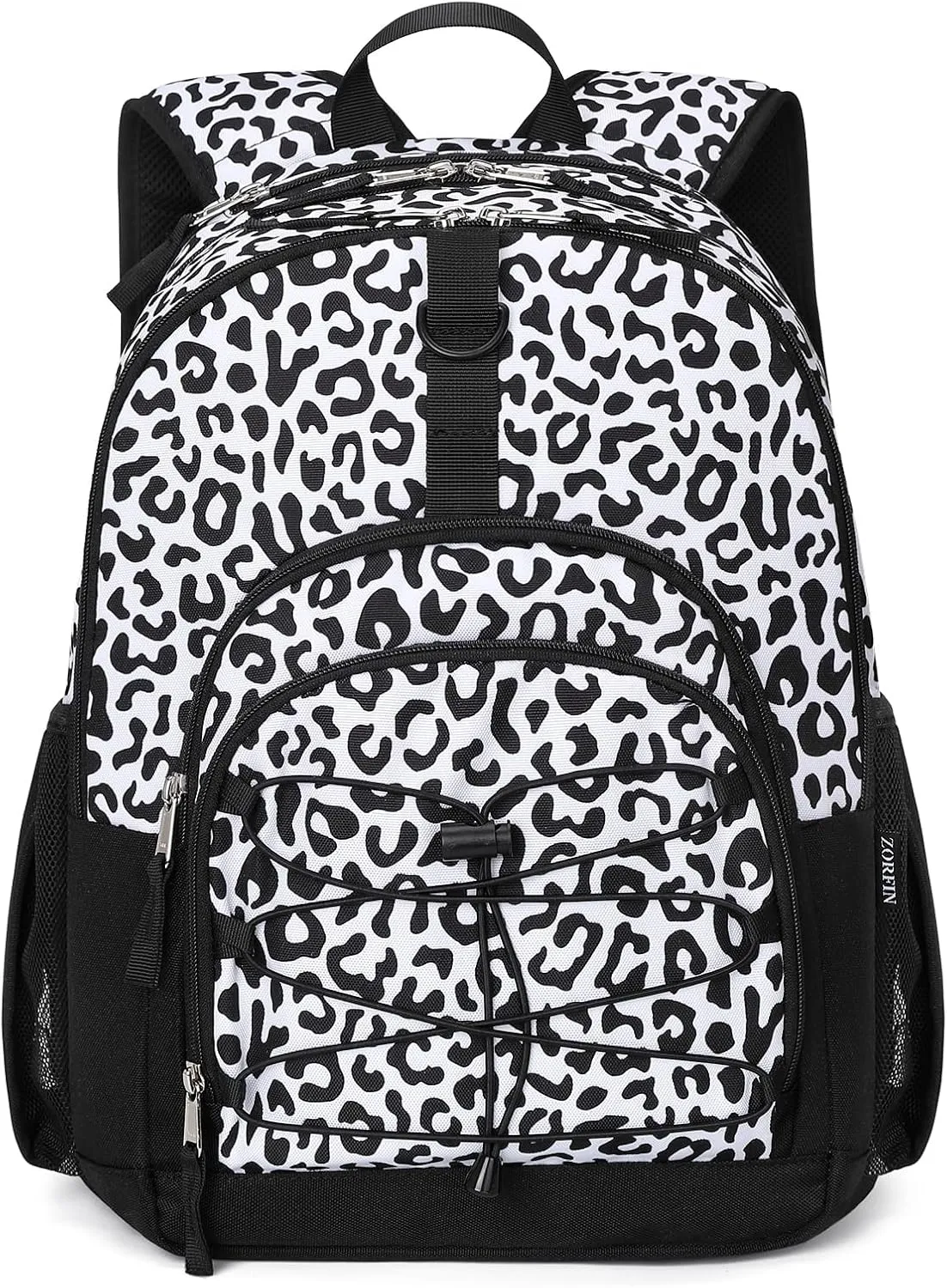 ZORFIN Backpack for School, Travel: Bookbag for Girls Boys - Kids Backpack with Multi Compartments - Snow Leopard