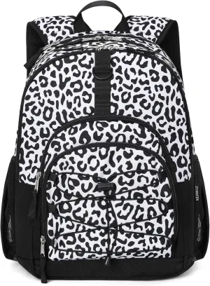 ZORFIN Backpack for School, Travel: Bookbag for Girls Boys - Kids Backpack with Multi Compartments - Snow Leopard