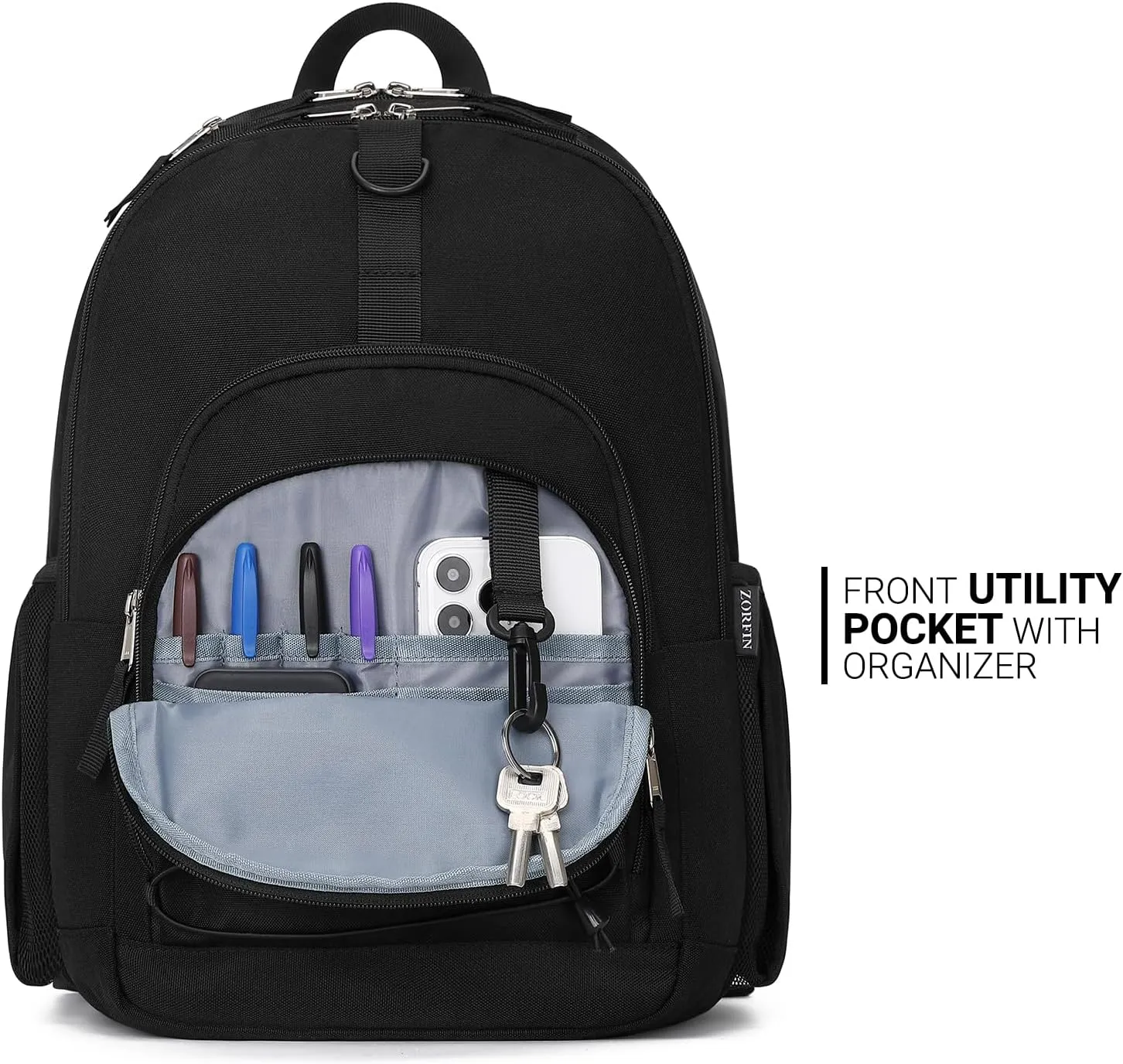 ZORFIN Black Backpack for School, Travel: Bookbag for Girls Boys - Kids Backpack with Multi Compartments