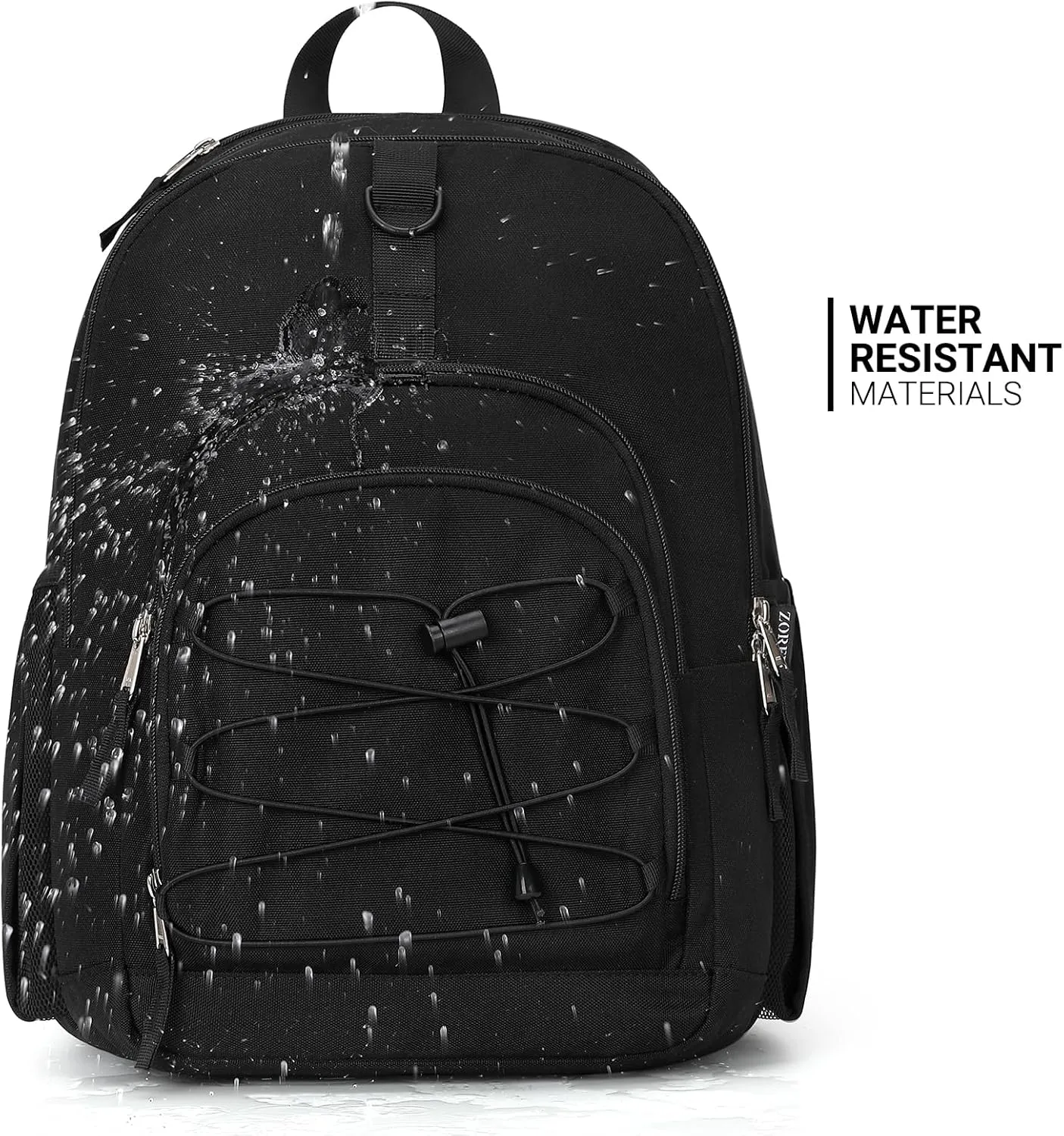 ZORFIN Black Backpack for School, Travel: Bookbag for Girls Boys - Kids Backpack with Multi Compartments