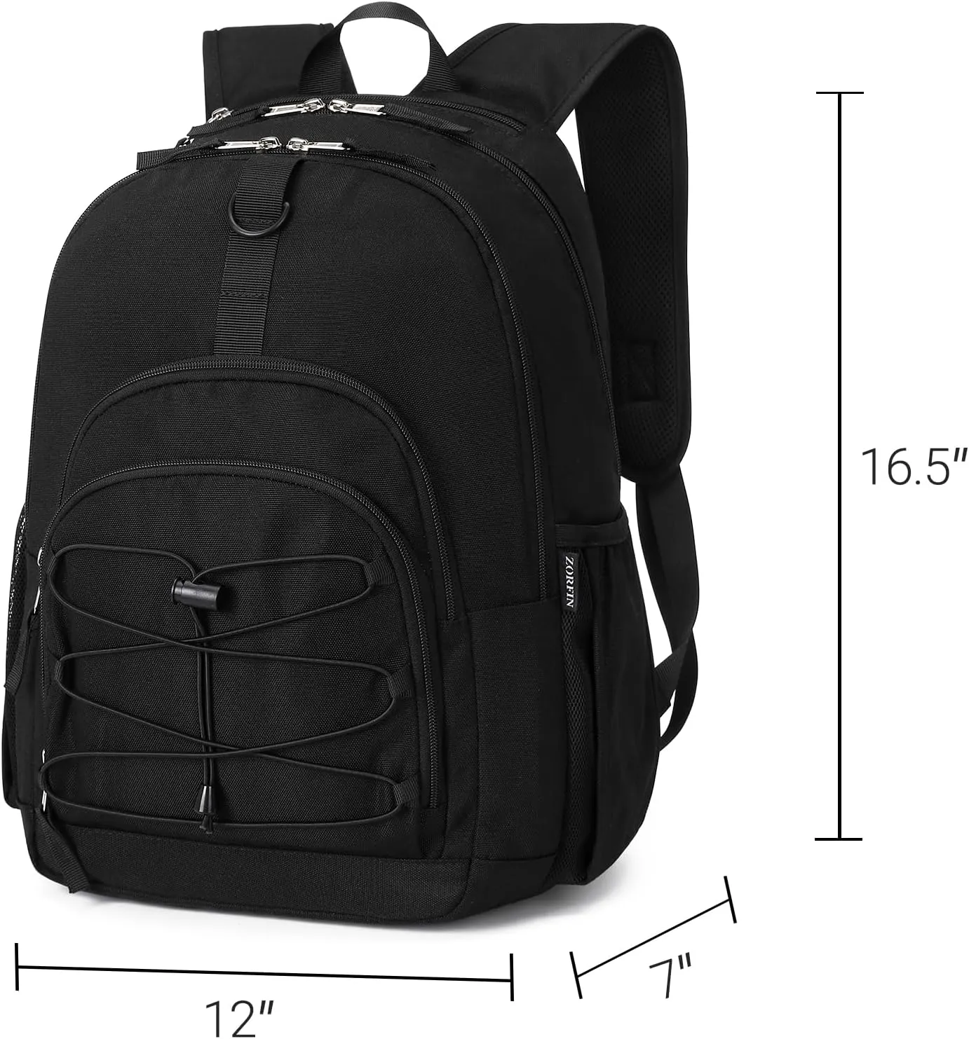ZORFIN Black Backpack for School, Travel: Bookbag for Girls Boys - Kids Backpack with Multi Compartments