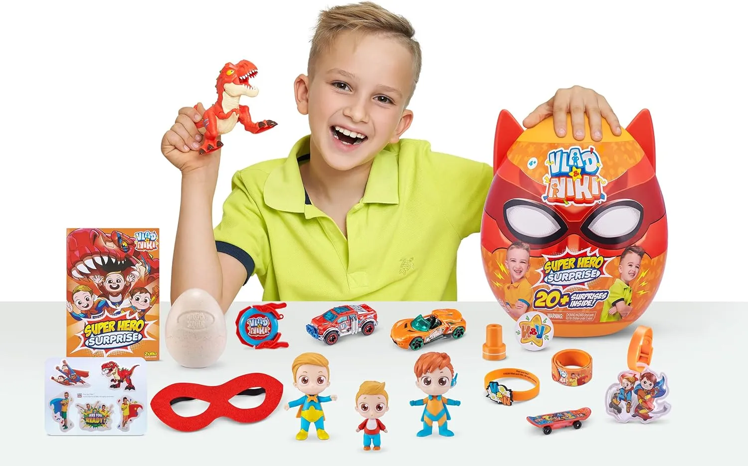 ZURU Vlad & Niki Superhero Surprise Egg Dino Attack with 20  Surprises , Red